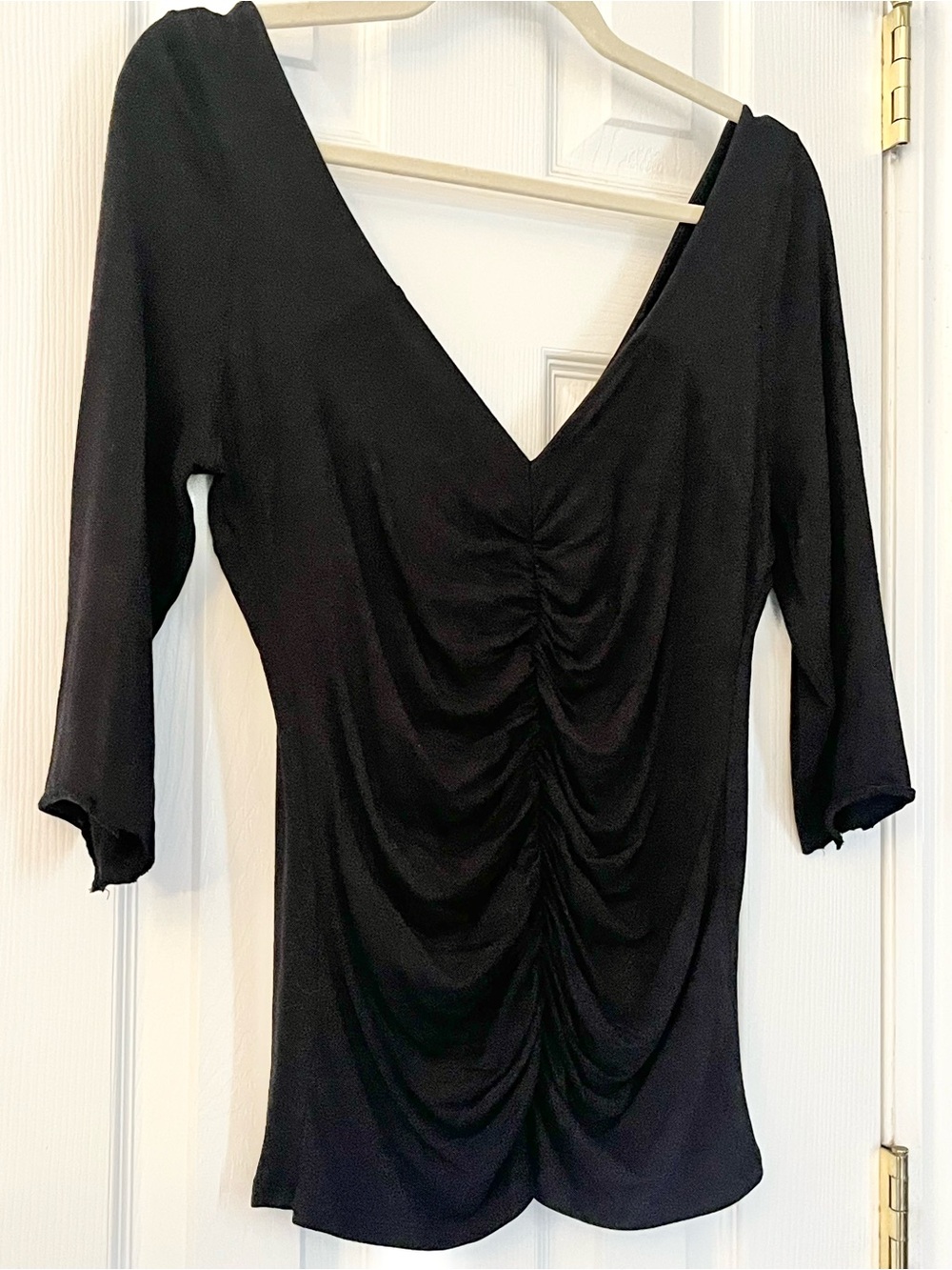 Free People Size L Ruched V-Neck Top Black